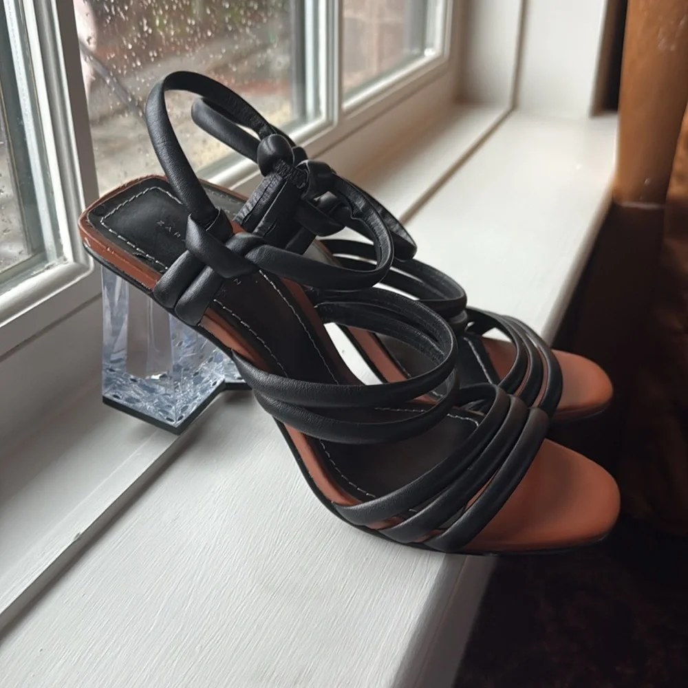 Zara Lucite clear heel Black Brown leather sandals - Picture 4 of 10